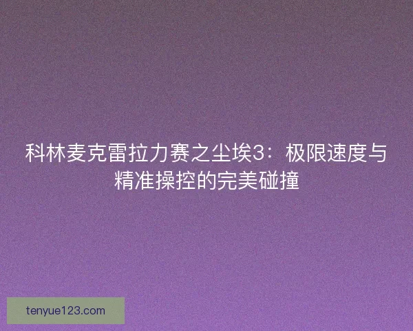 科林麦克雷拉力赛之尘埃3:极限速度与精准操控的完美碰撞 科林麦克雷拉力赛之尘埃3:极限速度与精准操控的完美碰撞