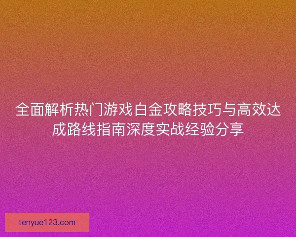 全面解析热门游戏白金攻略技巧与高效达成路线指南深度实战经验分享