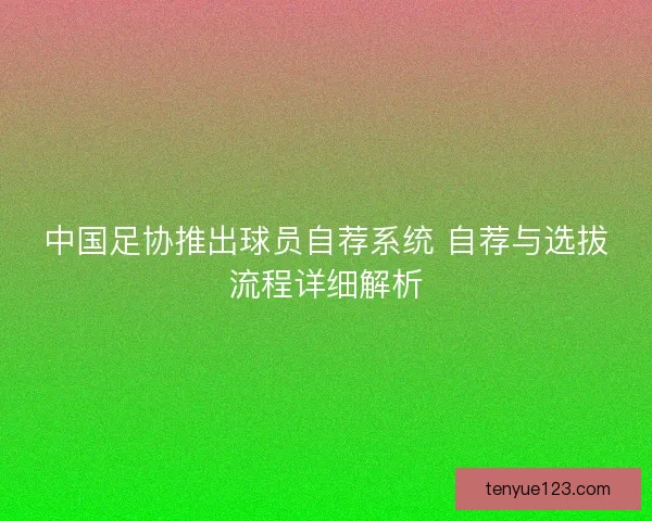 中国足协推出球员自荐系统 自荐与选拔流程详细解析